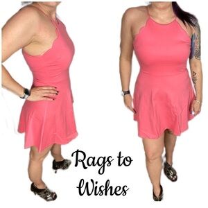 Rags to Wishes pink scalloped trim a-line dress fit & flare. Stretchy high neck